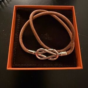 Hermès Tan Leather Bracelet with Silver Clasp